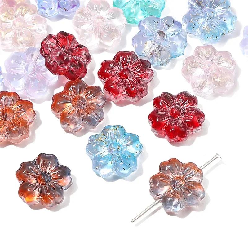ZW40 10Pcs Transparent Fresh Feeling Gradient Exquisite Glass Beads Cherry Blossom Handmade DIY Bracelet Earrings Material
