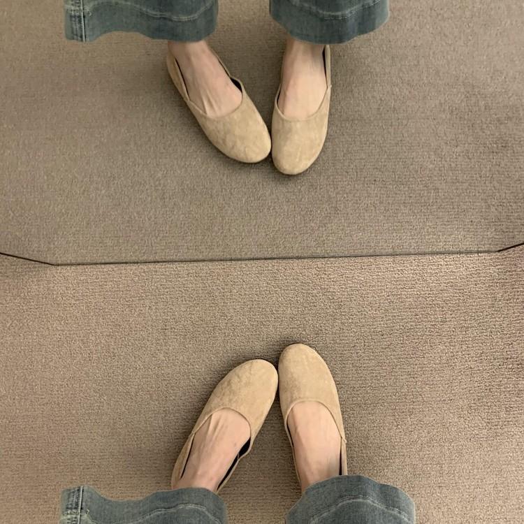 French inner height increase yellow small single shoes 2025 new autumn new flat-soled ballet ladyshoes soft-soled grandma shoes