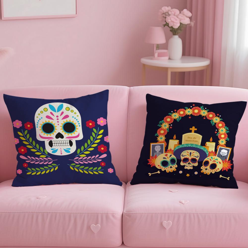 holiday Mexico Easter Flower Skeleton Cushion Cover Soft & Easy-Wash Pillow Case – Versatile for Couch, Bed, Travel and Office