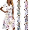 Sommerkleider für Damen 2026 V-Ausschnitt Midi-Kleider für Damen Blumenkleid Kurzarm Freizeitkleider für Damen