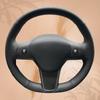 Hand-stitched Black Anti-slip Breathable Microfiber Leather Car Steering Wheel CoverFor Tesla Model 3 2017 2018