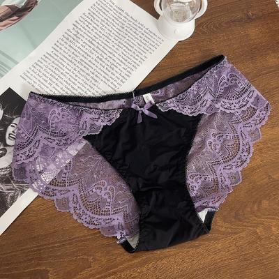 Panties Female Retro Color Blocked High-end Sexy Lace Belly Cinching Pure Cotton Mid Waist Comfortable Triangle Panties Briefs Lingerie