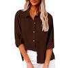 Women Linen Blend Button Down Shirt Turn‑Down Collar Roll‑Up Sleeve Chest Pocket Loose Fit Solid Color Casual Office Blouse Top