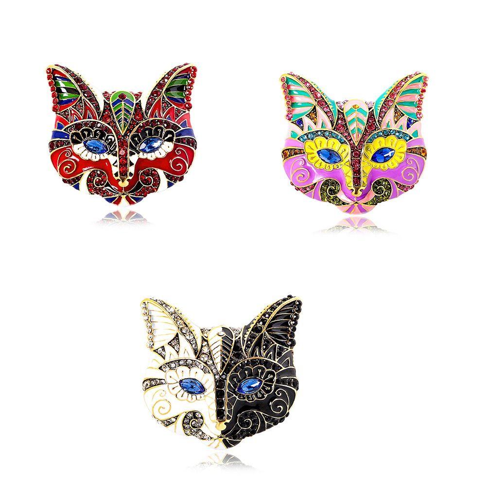 Rhinestone Cat Enamel Brooch Exaggerated Vintage Collar Pin Temperament Drip Oil Brooch  Decoration
