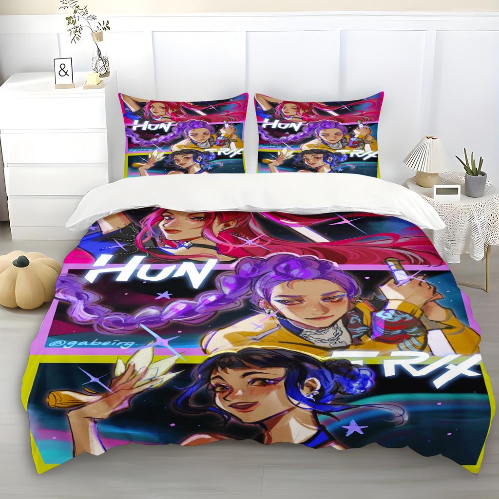K-Pop Bedding Set Demon Hunters Themed Colorful Print Polyester Student Dormitory Bed Sheet Duvet Cover Kid Gift Home Textile