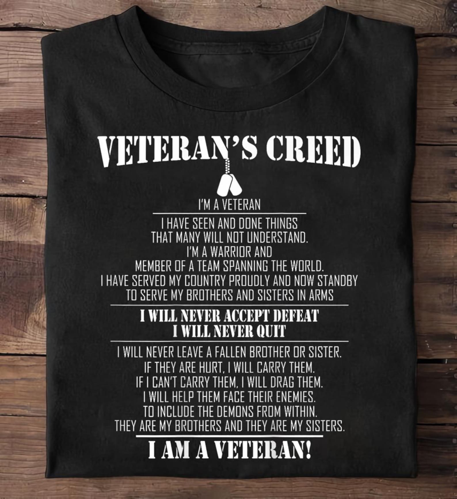 Veteran s Creed T-Shirt: Military Veteran Gift 2XL