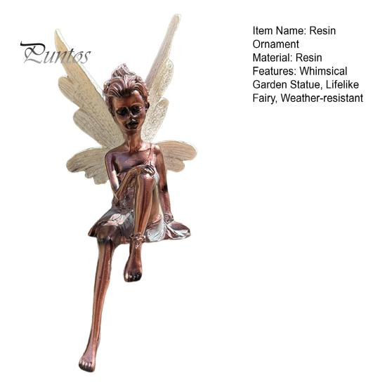 Sculptură din rășină cu zână așezată, figurină de zână, decor de grădină, statuie de zână înaripată pentru artă de grădină în aer liber și desktop interior