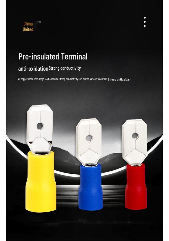 Blue Insulated Spade Terminal Lug, Cold Crimp, Pre-insulated Connector (2-110)