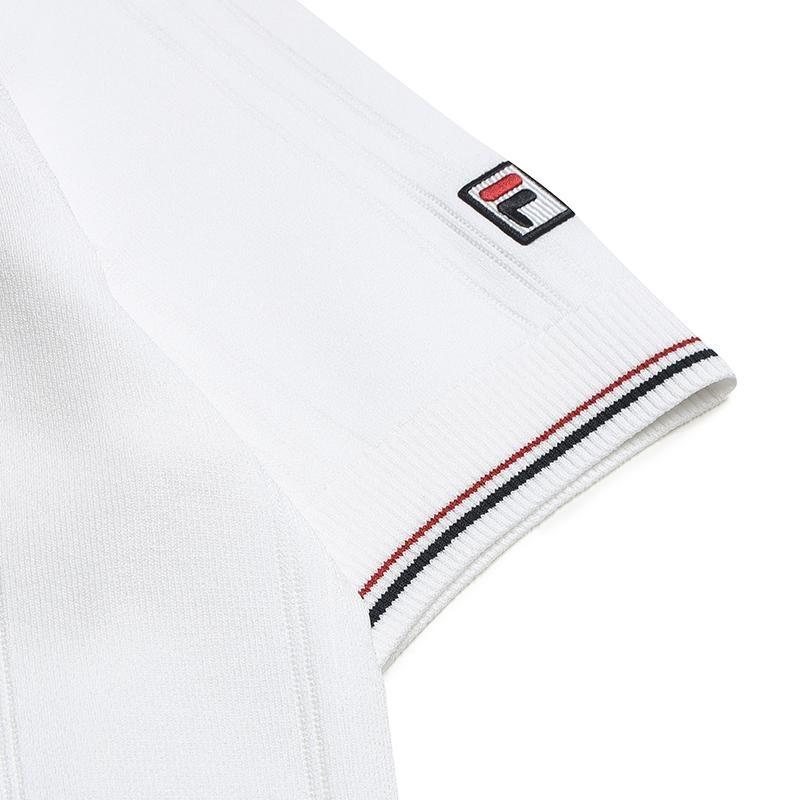 FILA HERITAGE Fashion Minimalist Classic Retro Elegant Versatile Comfortable Woven Short Sleeve Knit Top Women Cloud White F11W628412FWT