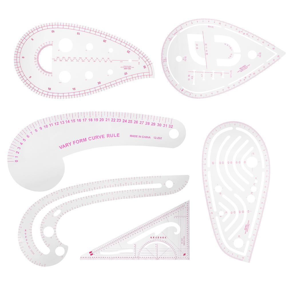 6Pcs Curve Ruler Multi Function Plastic Vary Form Sewing Grading Proofing Clothing Designs Tool