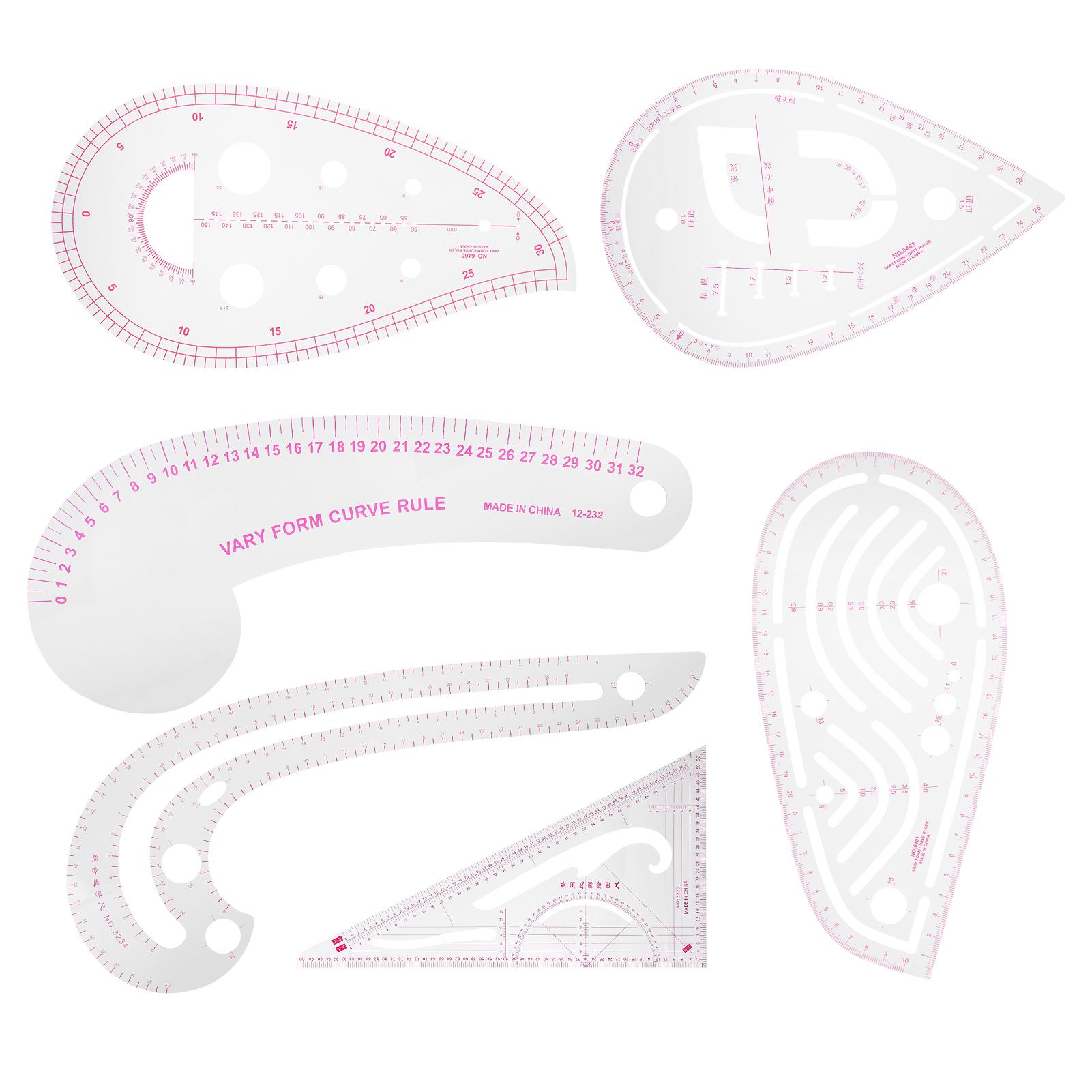 

6 шт. Изогнутая линейка Многофункциональная пластиковая Вариативная форма Швейная Градуировка Проверка Дизайн одежды Инструмент