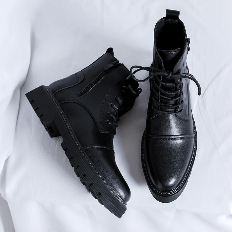Fashion 2024 Business Office Ankle Boot Men Casual Men's Shoes Lace Up Fashion Genuine Leather Autumn Outdoor Thick Soled Leather Boots