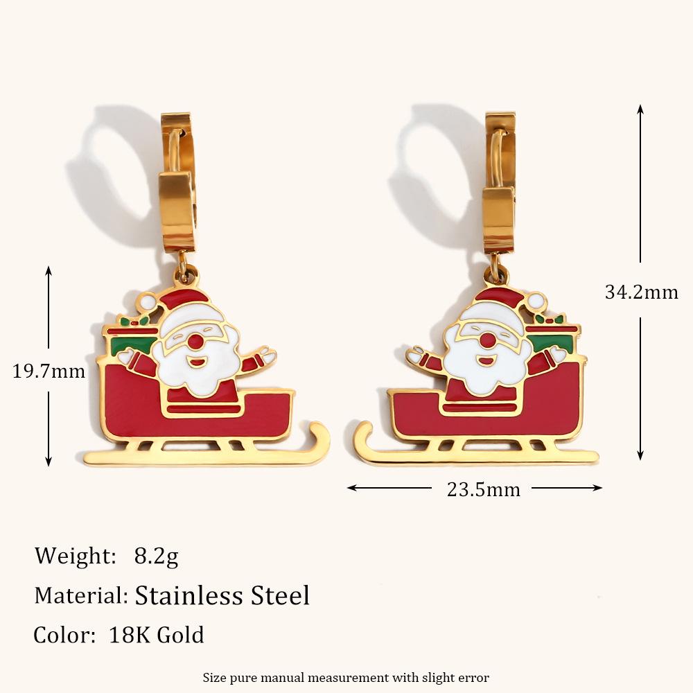 

18K Gold-Plated Christmas Earrings for Women - Santa, Sleigh, Reindeer, and Tree Designs