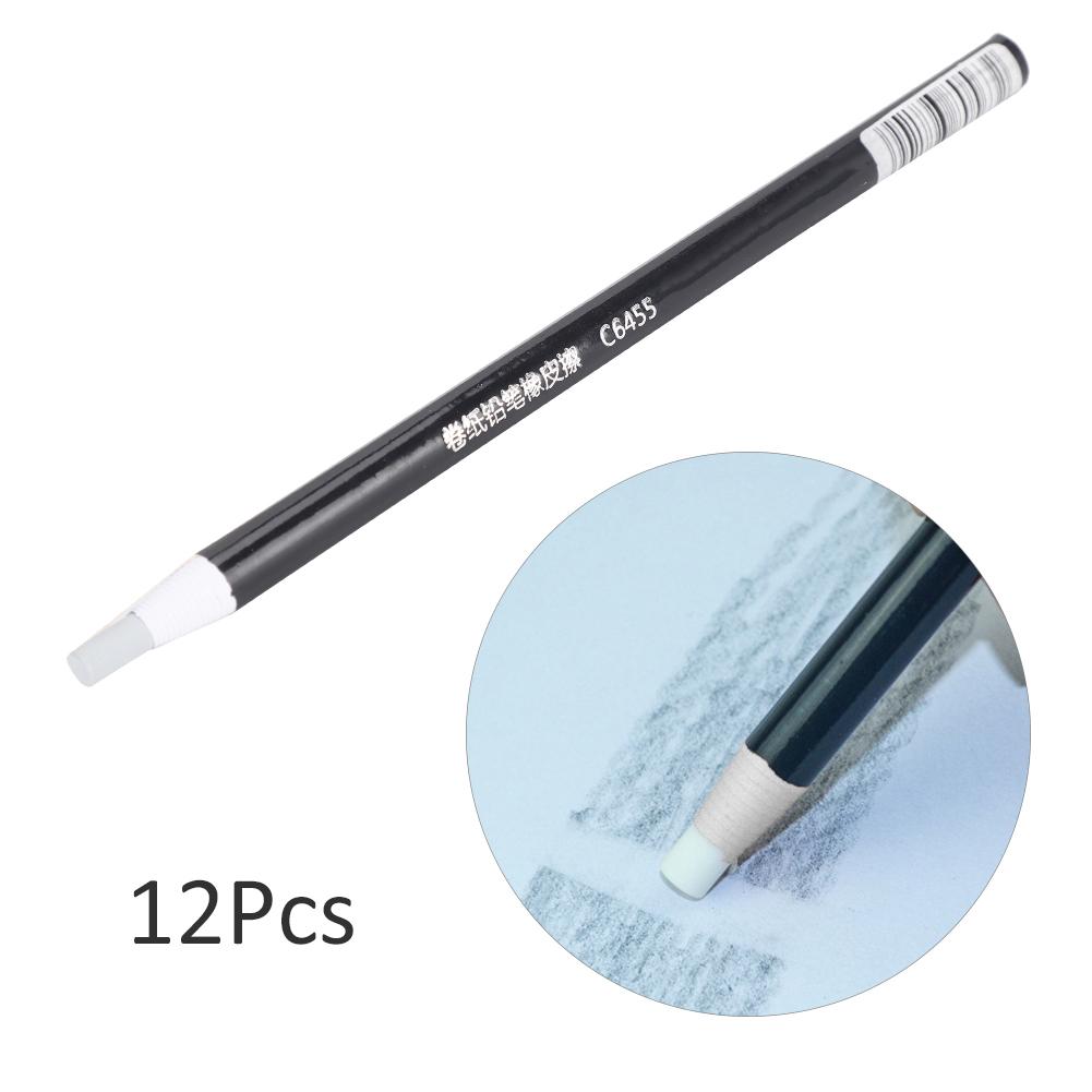 12Pcs Paper‑Wrapped Eraser Highlight Soft Cable Design Non Sharpening Sketching Art Supply