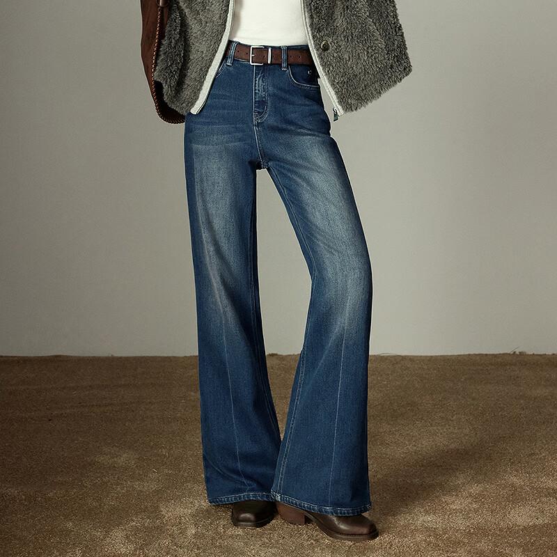 Chuyu Women's 2025 Winter Mid-High Waist Fleece-Lined Flared Jeans