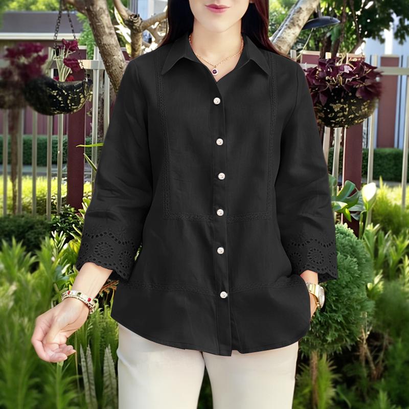 ZANZEA Women Casual Turn Down Collar Loose 3/4 Sleeve Splice Blouse L