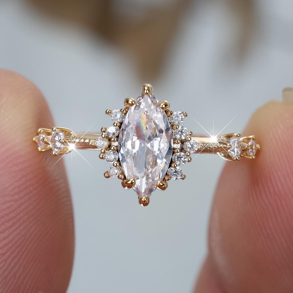 Luxury Female White Zircon Stone Engagement Rings for Women Gold Color Wedding Bands Jewelry Party Gifts