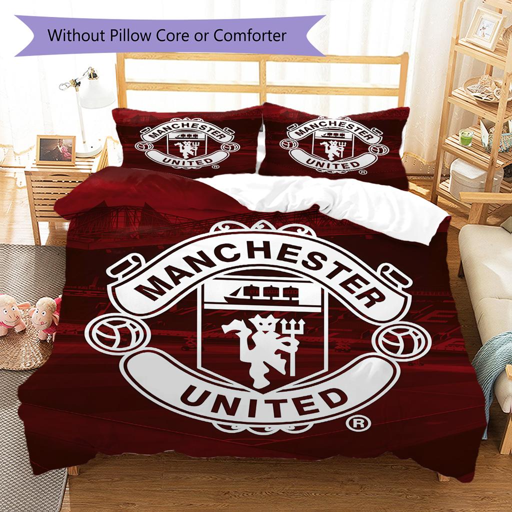 Man Utd Bedding Quilt Set Quilt Cover Pillowcase Home Decoration Birthday Gift (1 * Duvet Cover + 2 * Pillowcase, Without Core)