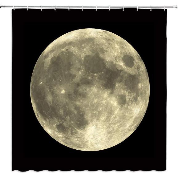 Full Moon Shower Curtain Mysterious Gray Planet Black Background Bathroom Decor Fabric Curtains with Hook 70Wx70H Inches