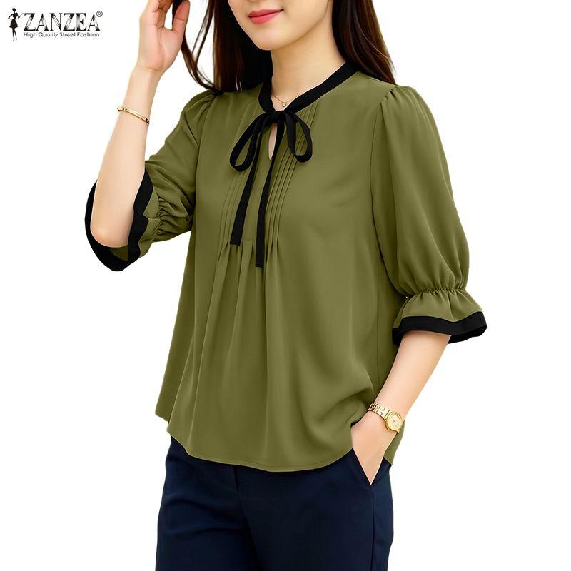 ZANZEA Camicetta casual da donna con scollo rotondo e maniche corte