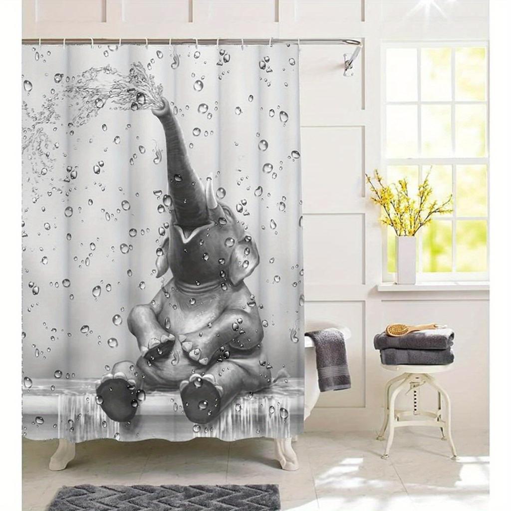 1pc Whimsical African Elephant Shower Curtain with Raindrop Design - Cute Wild Animal Bathroom Decor, Includes Hooks