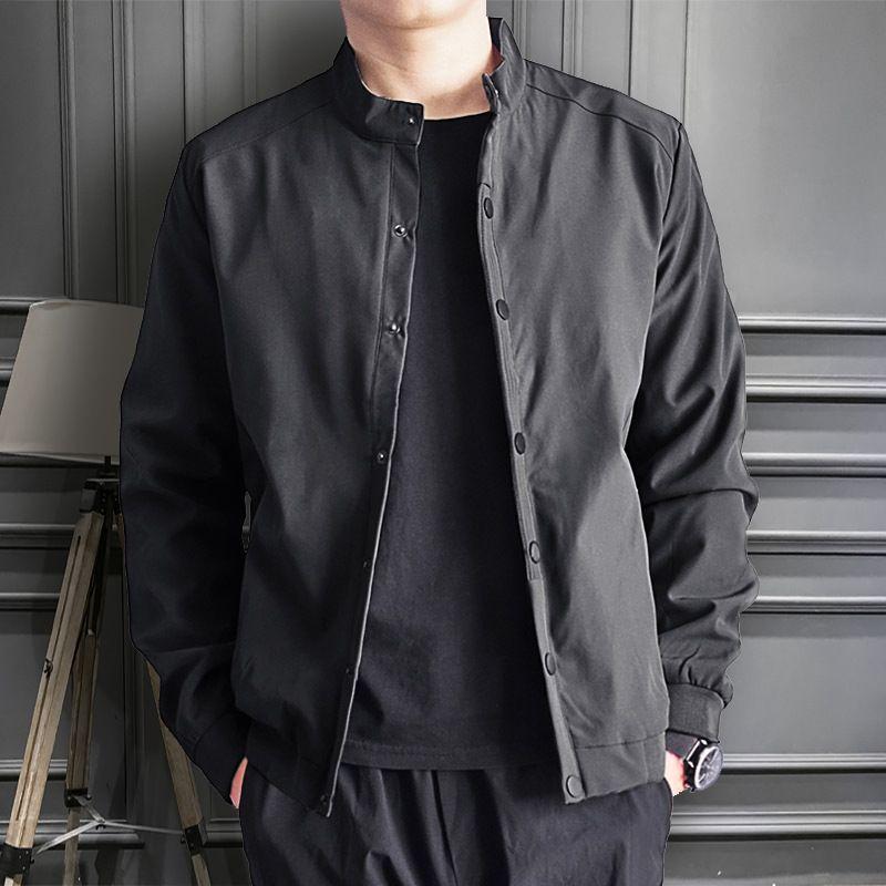 Spring and Autumn Seasons Thin Fashion Standing Collar Casual Loose Simple Solid Color Men's Long Sleeve Workwear Jacket