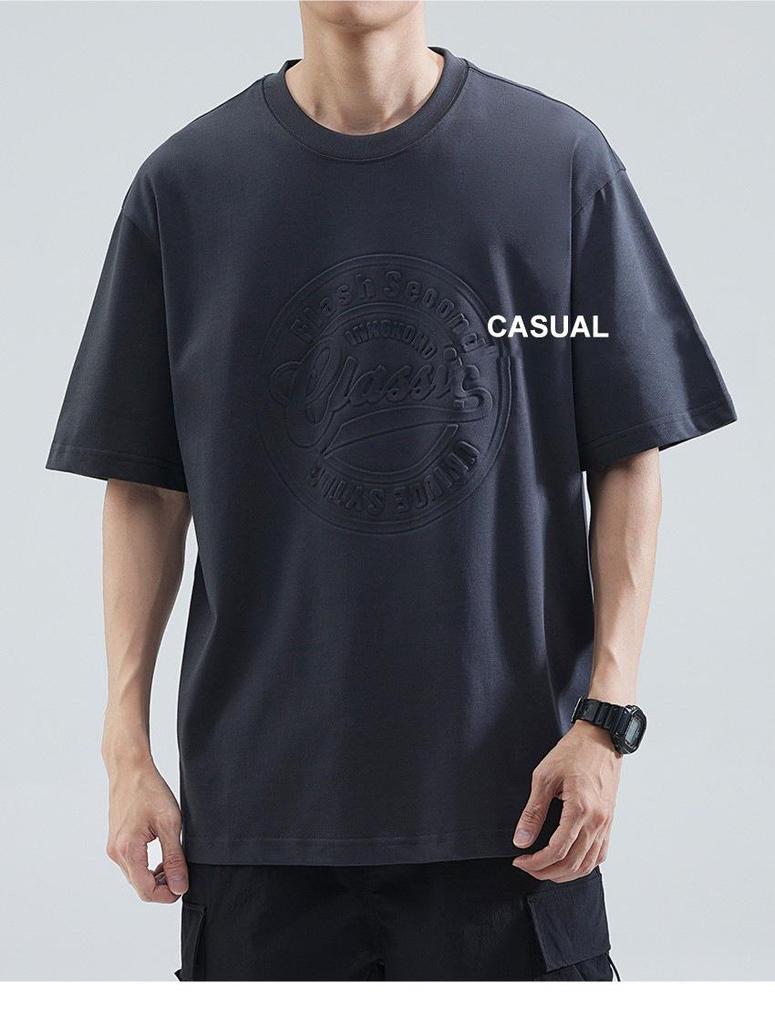 Men's Summer 3D Embossed Casual Loose-Fit Cotton T-Shirt, Plus Size, Trendy Brand, Short Sleeve
