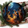 Wooden Festive Nativity Scene Sign, Circular Mark, Suitable for Living Room, Wall, Home Decoration, 8x8 Inch, 1Pc
