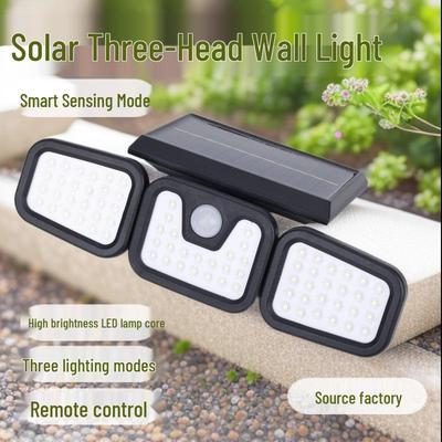 74-LED Outdoor Solar Sensor Light, Three-Head Rotatable, Waterproof for Wall, Road, Courtyard, Street Lighting
