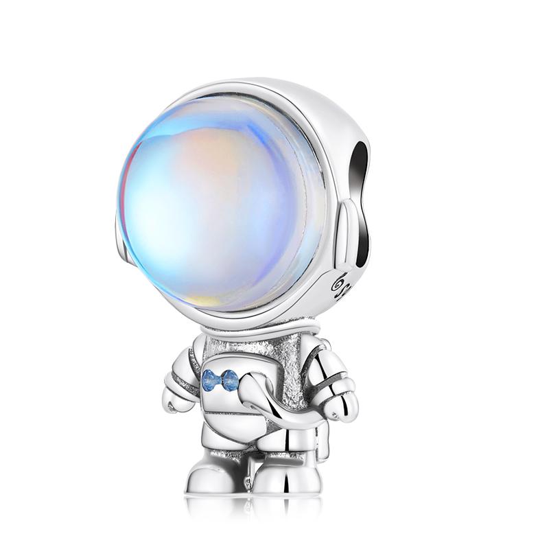 WOSTU 925 Silver Moonstone Charms Heart Beads Astronaut Moon Pendant Fit Bracelet DIY Necklace Jewelry Making