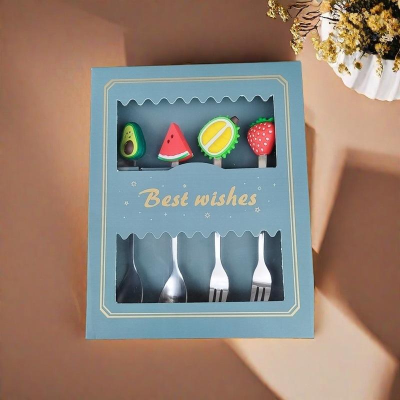 Fruit Doll Stainless Steel Spoon and Fork Christmas Coffee Dessert Spoon and Fork Gift Set Fruit Watermelon Spoon and Fork Box