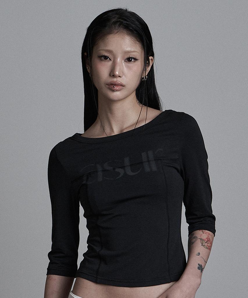 Aejeuyua Sewing Boat Neck Sleeve Black