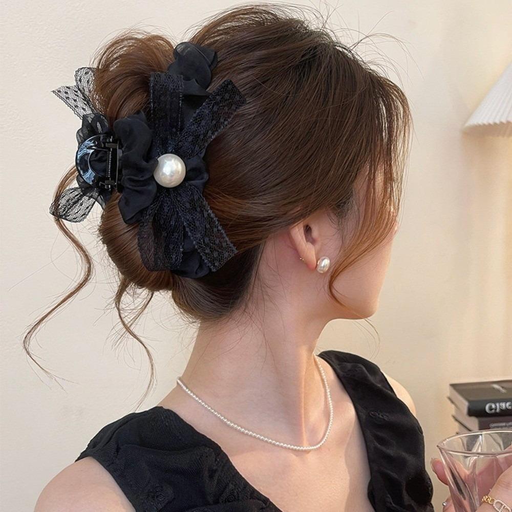 Back of Head Women Hair Clip Mesh Bow Shark Clip New Hair Claws Hair Accessory