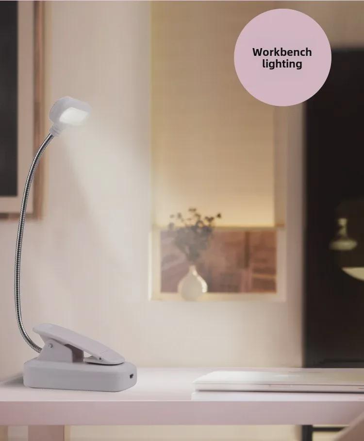 LED Desk Lamp with USB Charging, Eye Protection for Students, Bedside Dormitory Clip-On Reading Light with Adjustable Hose