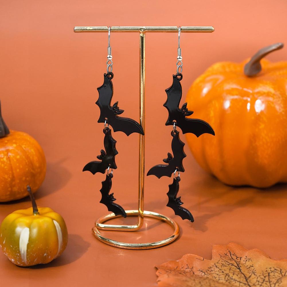 Acrylic Halloween Skull Bat Drop Dangle Earrings Multi-Layered Bat Stacking Earrings Dangle Earrings for Women Halloween Holiday