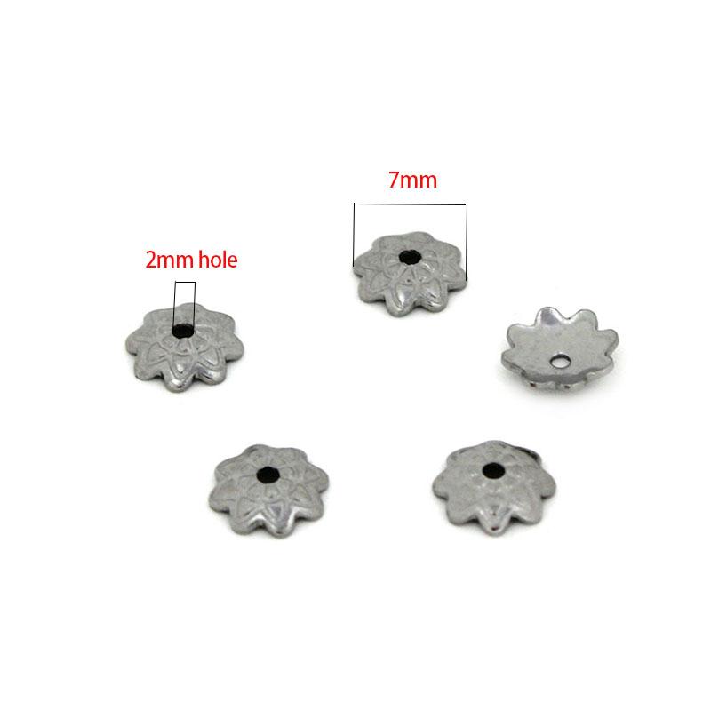 50Pcs 7mm Gold Color Stainless Steel Flower Bead Caps for Jewelry Making DIY Spacer End Beads Earrings Components Accessories
