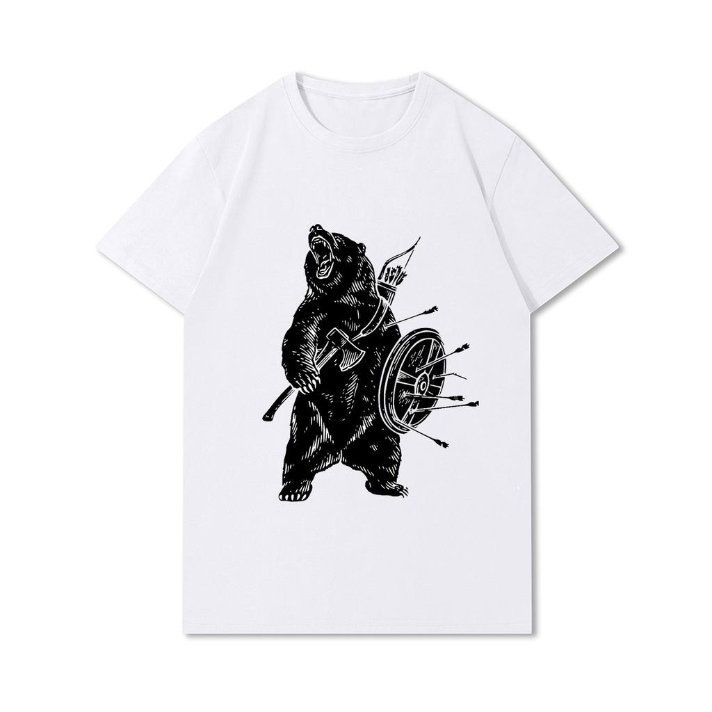 100% Cotton Summer Men T Shirts Viking Vintage Skull Beard with Headphone Printed Casual Top Tees