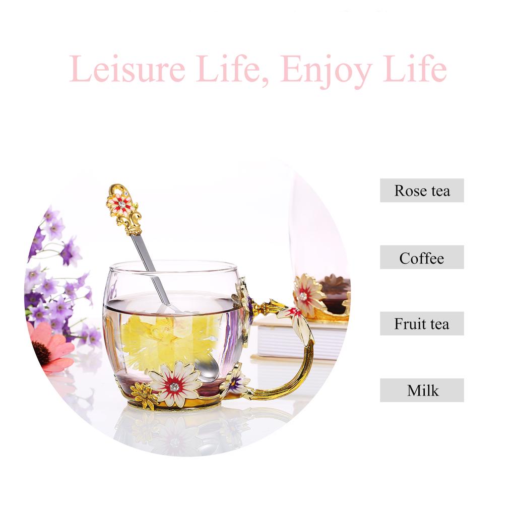 Red Rose Enamel Craft Water Cup Drink Mug with Handle Design Tea Coffee Cup