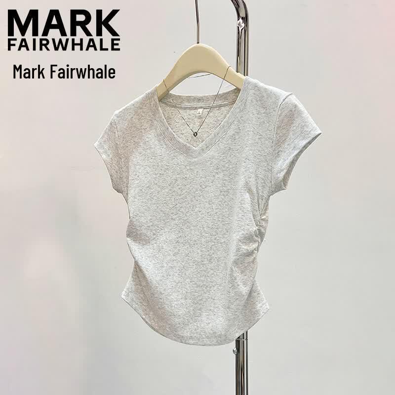 MARK FAIRWHALE Women s V-Neck Pleated Flutter Sleeve T-Shirt S