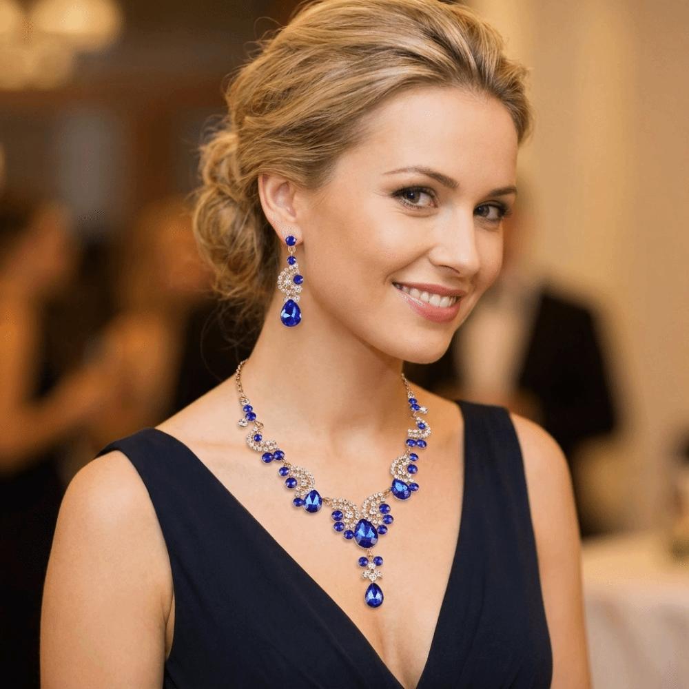 Shiny Necklace Earrings Set Elegant Women's Jewelry Set Rhinestone Jewelry Set Wedding Party
