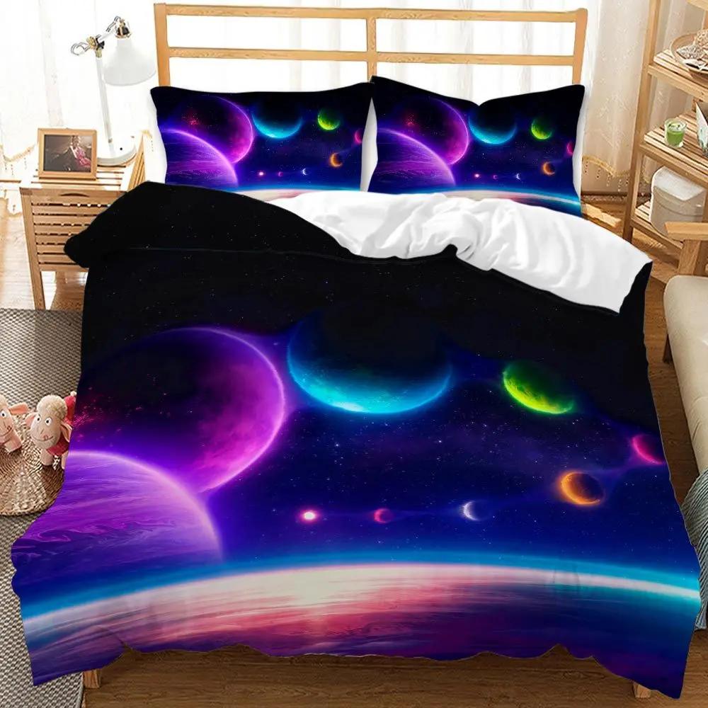 Galaxy Space Bedding Duvet Cover Set Queen Galaxy Planet Printed Comforter Cover Universe Bedding Set Solar System Decor Teens