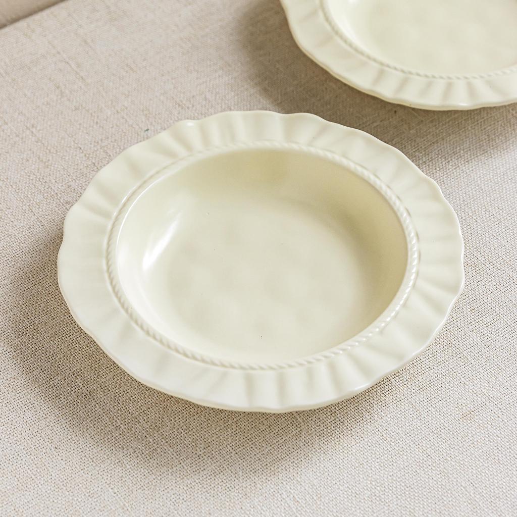 Cream Lace Plate Straw Hat Plate Household Ceramic Vegetable Plate Soup Plate Superior Restaurant Pasta Plate