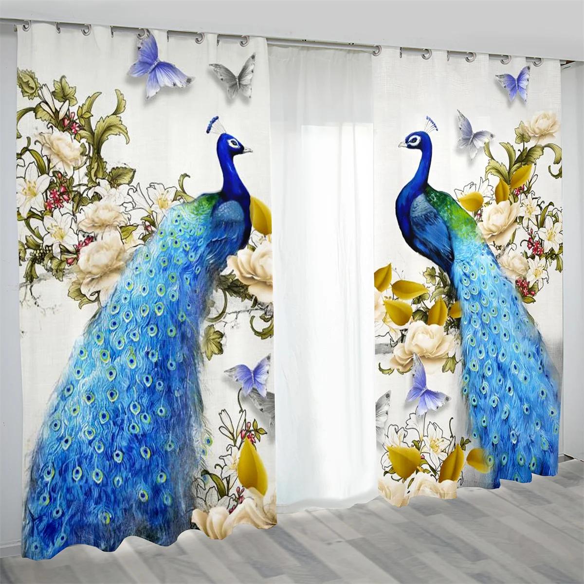 

Ретро Роскошная серия Peacock Элегантная Синяя Золотая 2-х шт. Светофильтрующая занавеска для гостиной, спальни, домашнего окна, драпировка, декор 75W60H(CM) 2PCS