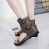 Fashion Vintage Wedges Roman Shoes for Women's Summer Peep Toe High Top Cool Boots Buckle Belt Back Zipper Cover Heeled Sandals