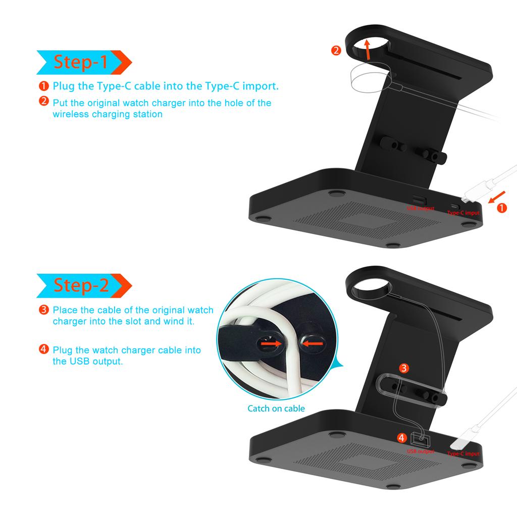 F16 Wireless Charger 5 In 1 Wireless Charging Station for Multiple Devices 15W Fast Charging Dock