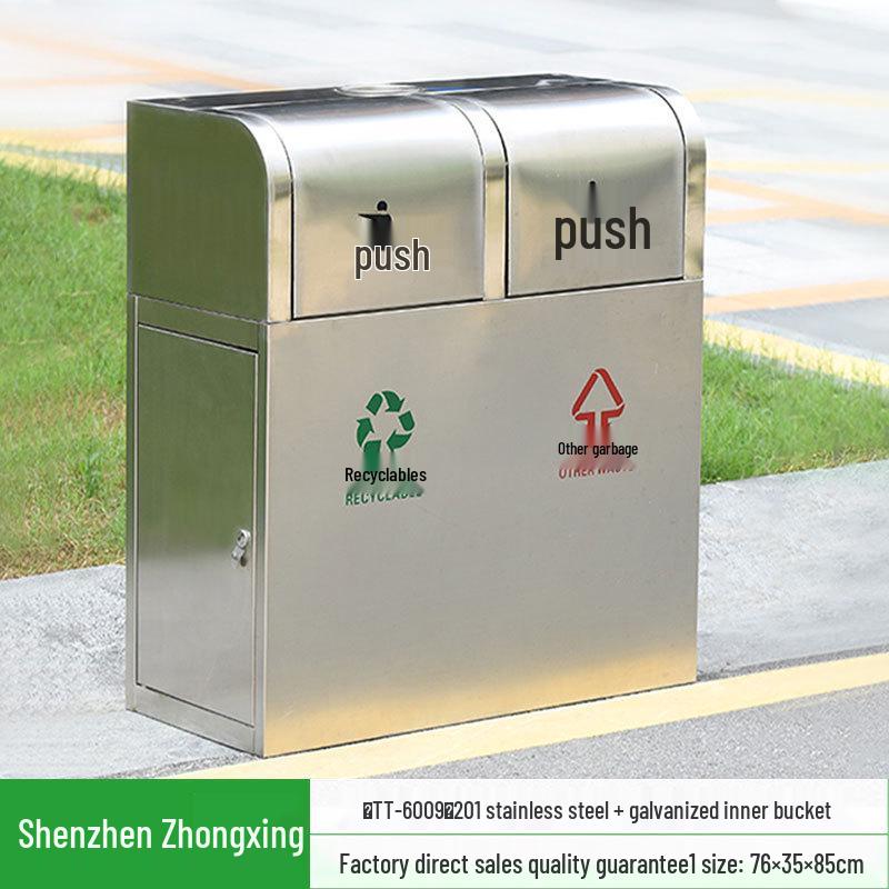 Stainless Steel Outdoor Trash Can: Large Sanitation Bin for Fruit Peels and Waste