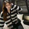 Imitation Mink Stripe Sweater Cardigan Coat Women Autumn 2023 Design Fake Two Piece Perforated Long Sleeve Sweater Female Top
