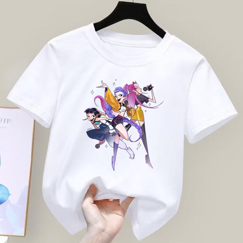 

Summer Casual Children s K-pop Demon Hunter Short-sleeve T-shirt with Cartoon Print, for Boys and Girls 160