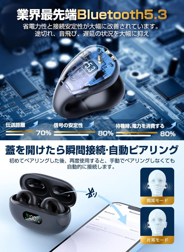Bezprzewodowe słuchawki Bluetooth z najnowszym dźwiękiem Bluetooth, zapobiegające wyciekom dźwięku, z klipsem na ucho, zerowe, wygodne, ciągły dźwięk, automatyczny przycisk, szybkie, idealne do i