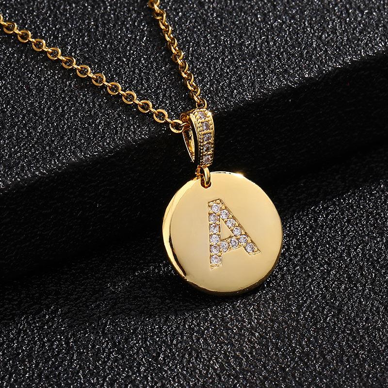 Letter Necklace Fashion 26 One Letter Copper Inlaid Cubic Zircon Vacuum Plating Stainless Steel Chain Necklace